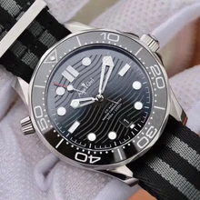 Роскошные брендовые новые мужские автоматические механические часы Серебристый, Черный, Серый холст Джеймс Бонд 007 керамический ободок кристалл сапфир часы