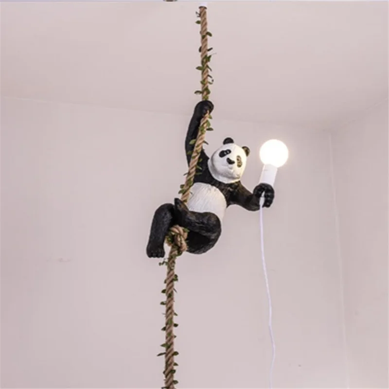 

Vintage Hemp Rope Resin Panda Pendant Lights Loft Industrial Kitchen Hanging Lamp Dining Room Luminaire Home Decor Light Fixture