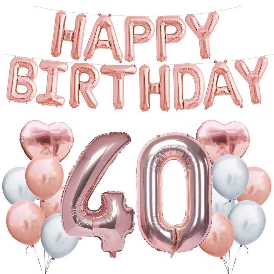 40th birthday set 2 AMAWILL, розовое золото, 32 дюйма, 30 см, с днем рождения, конфетти, шары, с днем рождения, 30 лет, вечерние украшения, для мужчин и женщин, вечерние украшения - Цвет: 40th birthday set 2