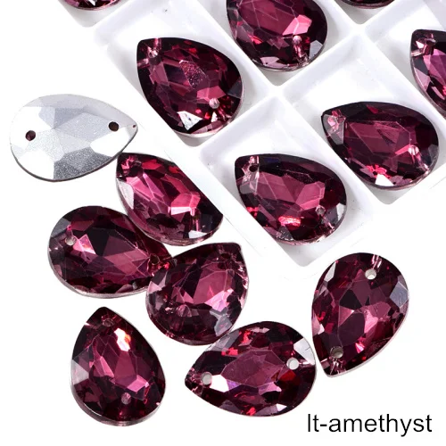lt amethyst 24 шт. 13x18 мм каплевидные стразы, стеклянные пришитые стразы, высокое качество, хрустальные стразы для шитья одежды B3671 - Цвет: lt amethyst