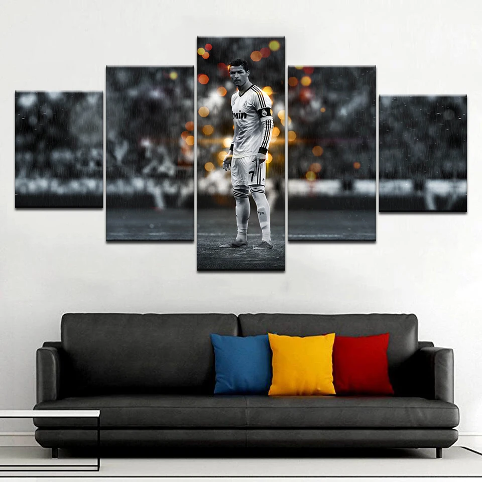 

5 Panels CR7 Cristiano Ronaldo Fabric Canvas Poster sport Football Poster Print-Painting Picture Home Decoration Wall Art Framed