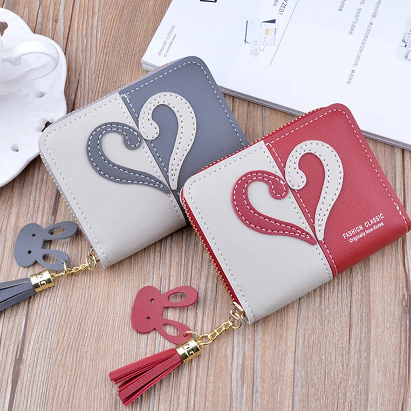 

Dihope New Tassel Leather Wallet Women Small Coin Purse Card Holder Mini Wallets Female Short Coin Zipper Purse Cartera Mujer