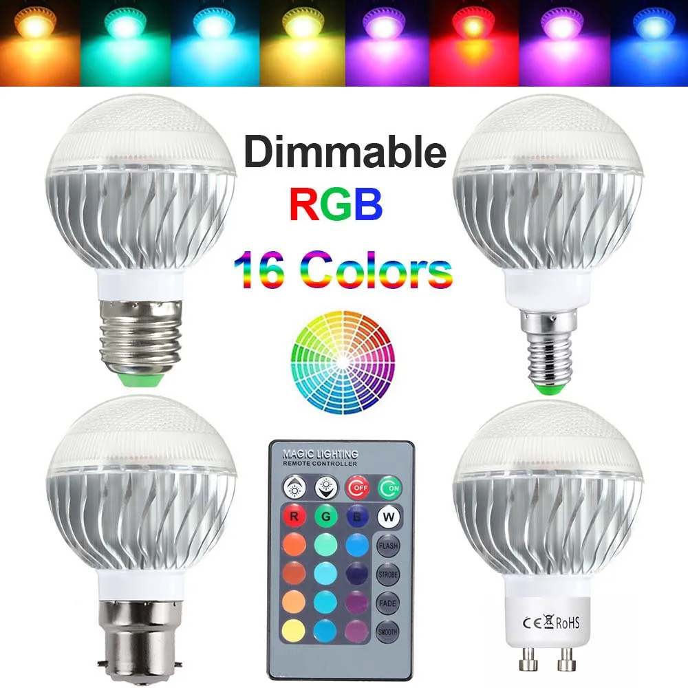 16 видов цветов RGB светодиодные лампы E27 E26 E14 B22 GU10 Волшебные Светодиодные