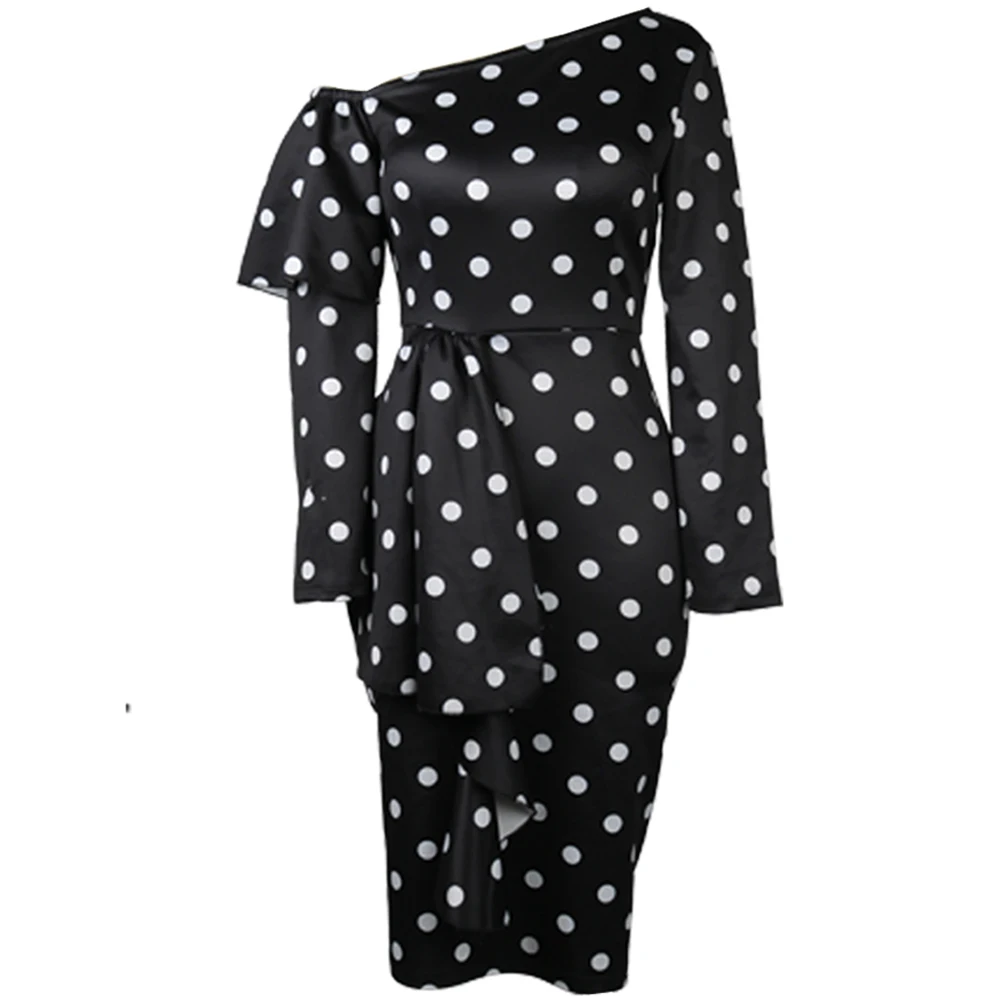 

Polka Dot Bodycon Dress for Women Off Shoulder Peplum Elegant Sexy Slim Stretchy Plus Size Dresses Party Date Night Fall Fashion