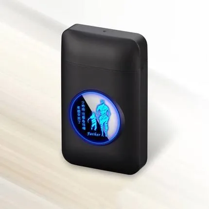 Металлический чехол для сигарет коробка с электрическая зажигалка с подключением к USB светодиодный логотип дизайн держатель для табака ветрозащитная электронная плазменная дуговая Зажигалка подарки - Цвет: With LED light5