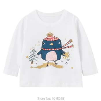 

100% Knitted Cotton t shirt Children Brand Infant Girls Kids Long Sleeve t-shirt Cartoon White Tee Tops Blouse Baby Girl Clothes