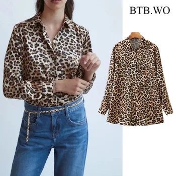 

BTB.WO Women 2020 Fashion za blouse Leopard Print Loose Blouses Vintage Long Sleeve Button-up Female Shirts Blusas Chic Tops