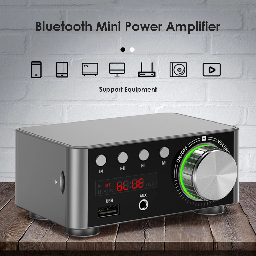 Bluetooth 5.0 Digital Power Amplifier Audio Speaker 50WX2 HiFi Stereo Amplifier for Car Home Theater 2 Channel TF USB AUX Input