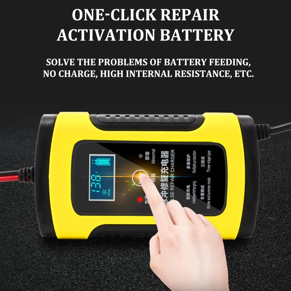 Online Cargador de batería de coche motocicleta de automóvil Reparación de pulso inteligente 12V 5A LCD motocicleta dispositivo de carga de batería