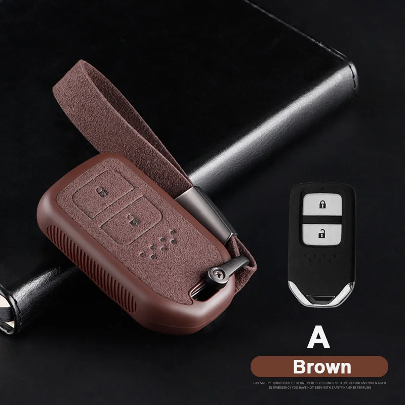 A brown Автомобильный Брелок-чехол для дистанционного ключа чехол держатель Защита для Honda Accord Civic Odyssey CRV Pilot HRV Vezel City Автозапуск - Название цвета: A brown