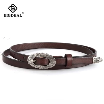 

Vintage Female Thin Belt for Women Genuine Leather Belt Simple Retro Carved Pin Buckle Belts Ladies On Dresses Jeans