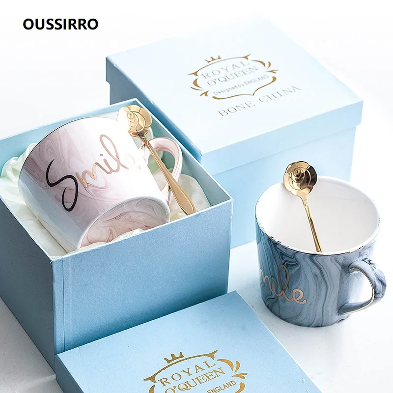 

OUSSIRRO Lover Kiss Novelty Creative Ceramic Cup In Gift Box Coffee/Milk Mugs With Lid Spoon Give The Lover A Birthday Gift
