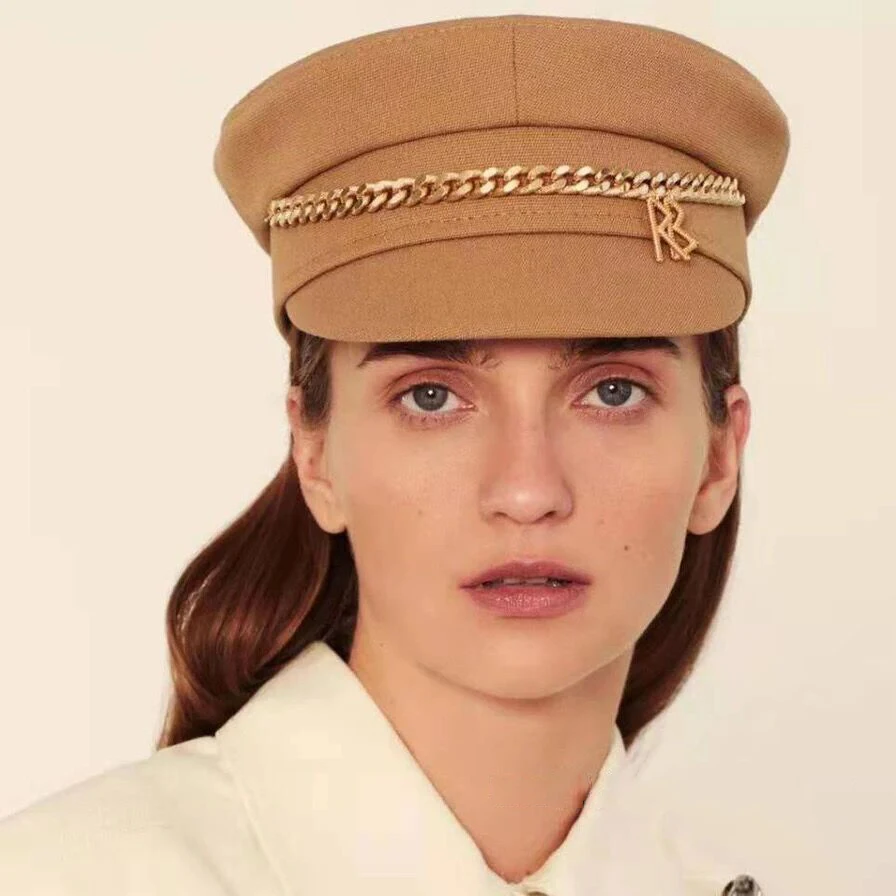 New Spring Summer Caps Women Newsboy Caps Cotton Letter Chain Flat Visor Cap Military caps M