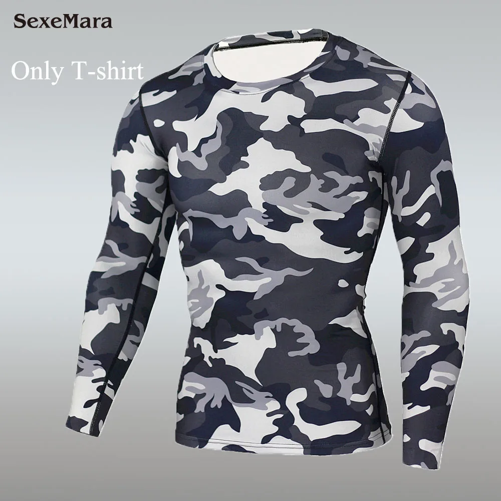 Only T-shirt Камуфляжные колготки для тренажерного зала, спортивные мужские Компрессионные спортивные костюмы, тренировочная одежда, костюмы, нижнее белье для бега, спортивная одежда для мужчин - Цвет: Only T-shirt