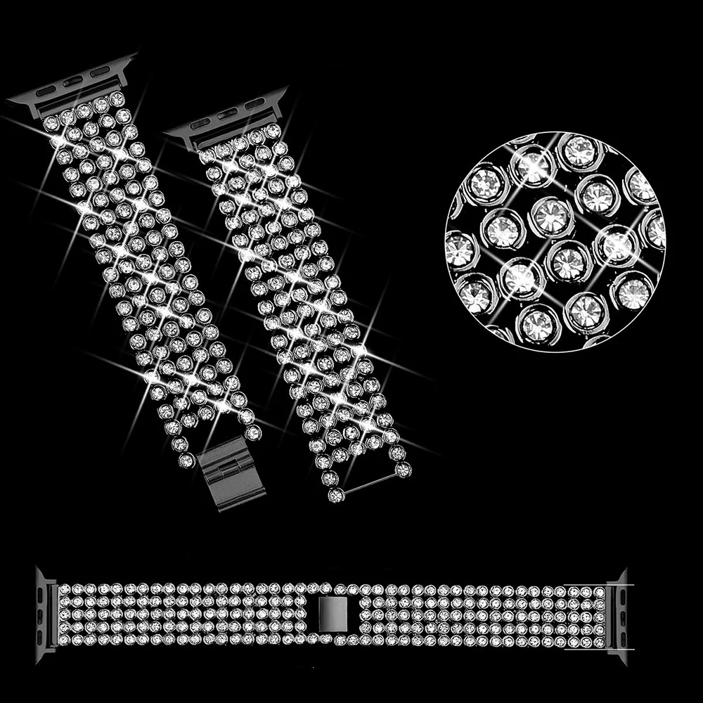 Высококачественные металлические часы с браслетом для iwatch 5 4 полосы 44 мм 40 мм замена стальной Алмазный ремешок для Apple Watch 3 2 1