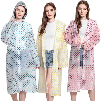 

Fashion quality Adult Dots Print waterproof Reusable plastic EVA Hooded Raincoat Long Sleeve Outdoor Poncho fast shipments