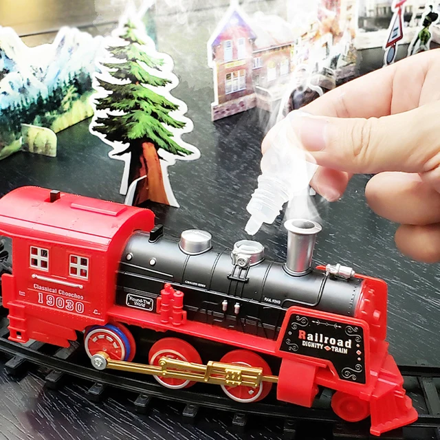 Smoke Electric Train Toy Retro RC Train with Railway Electric Track LED Light Toy for Children Train Model Set Girl Boys Gift 2