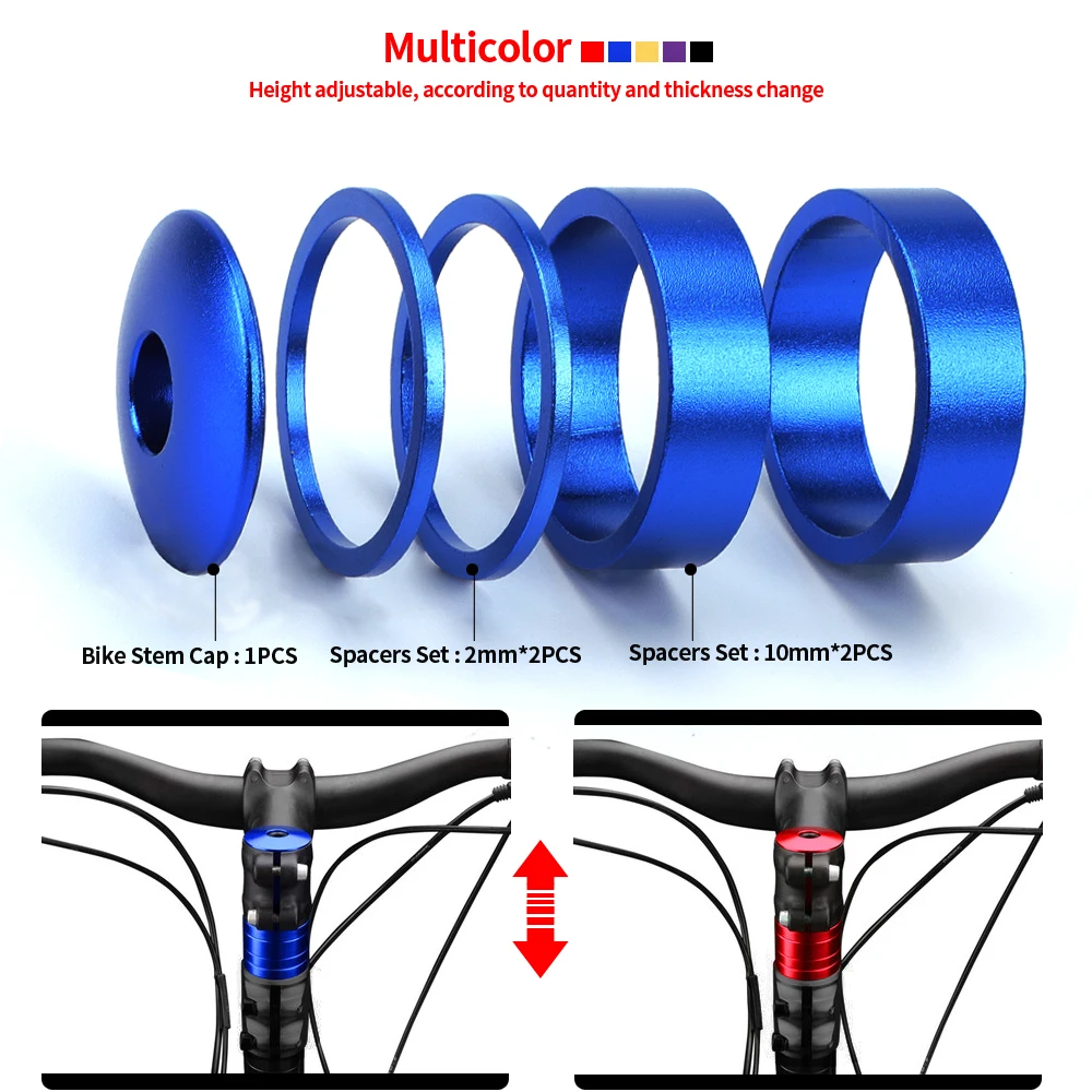 MTB Bicycle Stem Top Cap Headset Spacers Kit Aluminum Fork Ring Spacer 28.6mm 2mm 5mm 10mm Bike Headset Cover