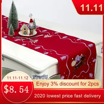 

Christmas Table Runner Christmas Table Mat Rectangular Tablecloth Kitchen Embroidered Dust Proof Tablecloth Home Decoration