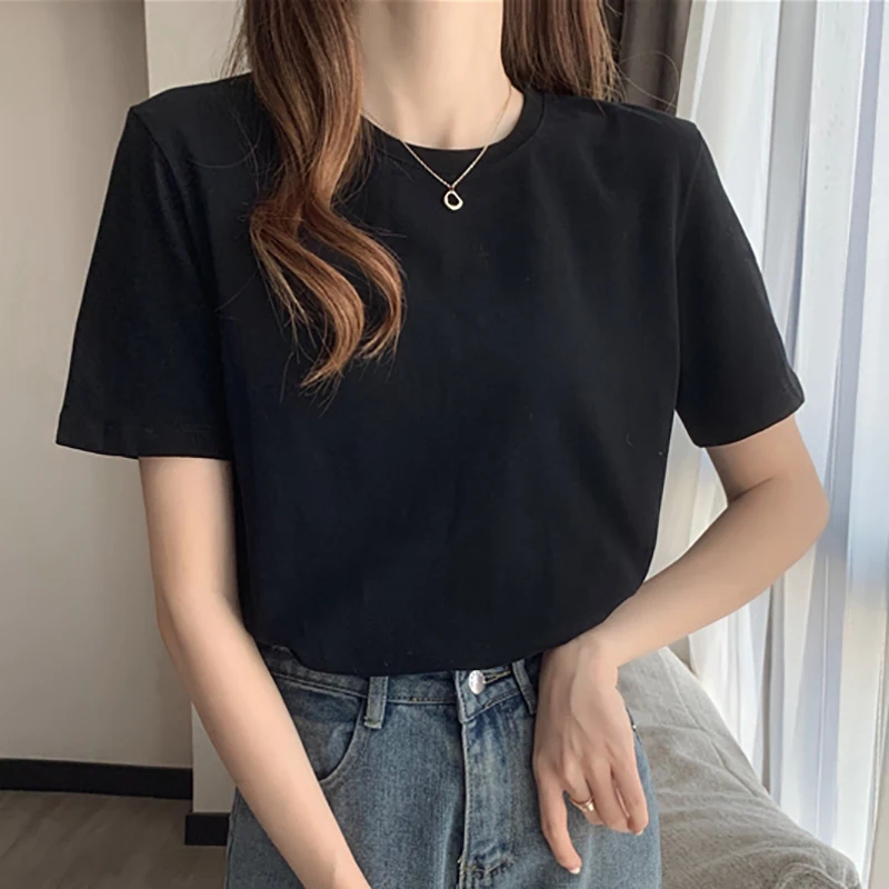 Poleras Mujer Short Sleeve Tees Women Solid T Shirts Cotton O Neck T Shirt  Women Summer Top 2022 Woman Clothing Tee Shirt Femme - AliExpress