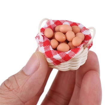 

1/12 Dollhouse Miniature Accessories Mini Retro Rattan Basket Egg Simulation Furniture Model Toys for Doll House Decoration