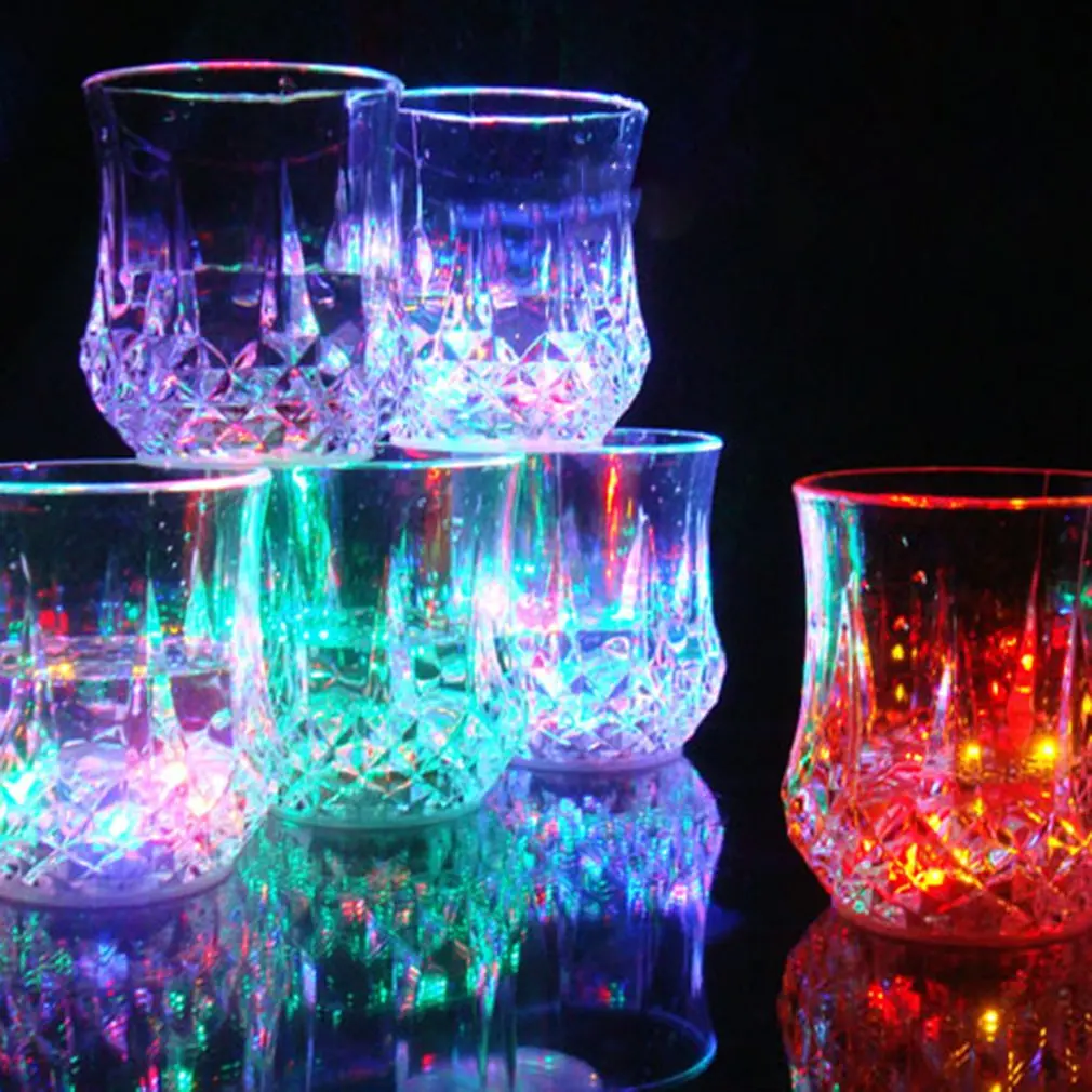 PREUP LED Glowing Cup- 7 Oz Multi Color Glowing LED Wine Glass Cup Water Sensor Flash Light Liquid Activated Flashing Cup Club