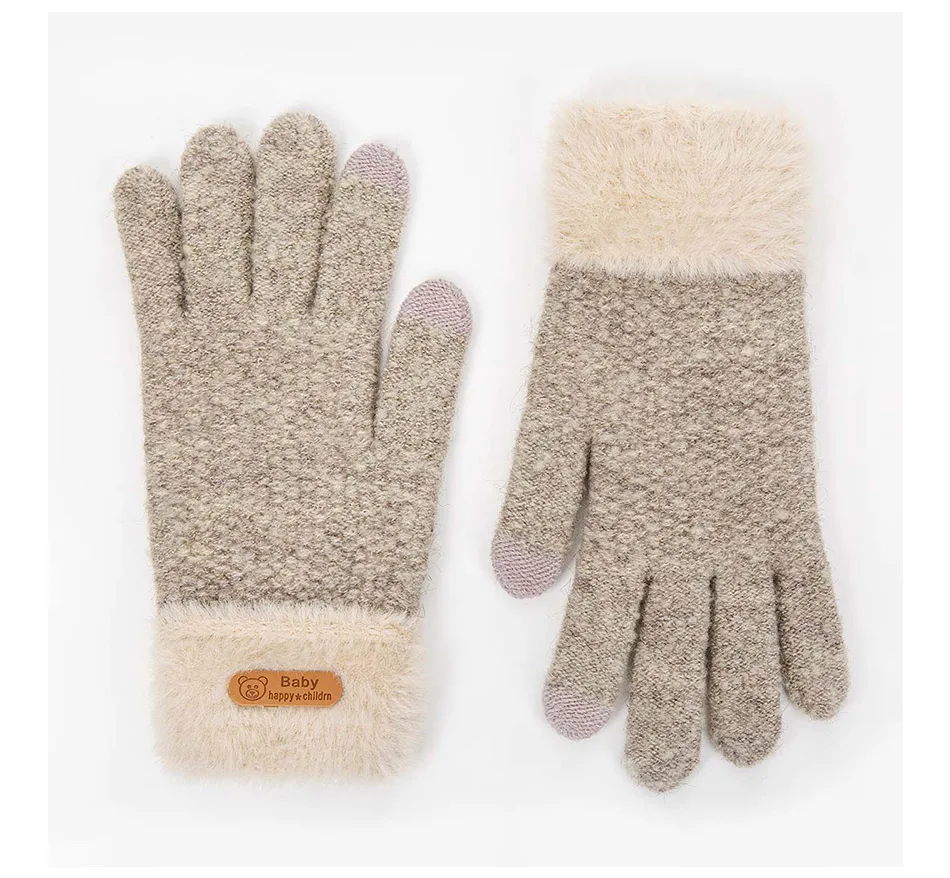 Evrfelan/Детские Зимние перчатки с сенсорным экраном, вязаные перчатки для мальчиков и девочек, детские мягкие теплые хлопковые перчатки для запястья, митенки