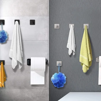 

Stainless Steel Toilet Paper Holder Toilet Paper Holder with 4 Self-Adhesive Towel Hooks for Bathroom and Kitchen