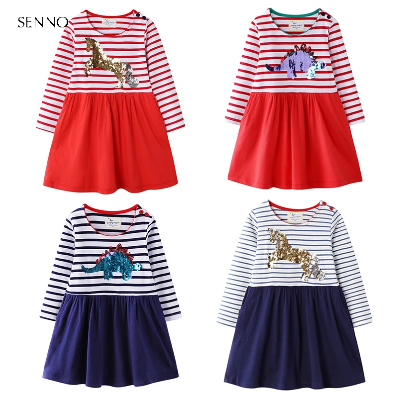 Платье с длинными рукавами для девочек; коллекция года; зимний костюм для девочек; повседневные платья в полоску с блестками; рождественские платья для маленьких девочек; сезон осень-зима