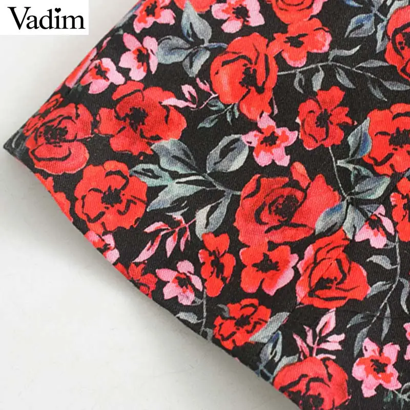 Vadim Женская Ретро цветочный принт укороченный топ с v-образным вырезом с пышными рукавами эластичная короткая блузка женская винтажная шикарная рубашка blusas LB535