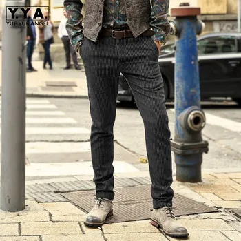 

Business Casual Striped Pants Men Fashion Slim Fit Zipper Office Straight Trousers Autumn Winter 2020 Party Long Pants S-3XL