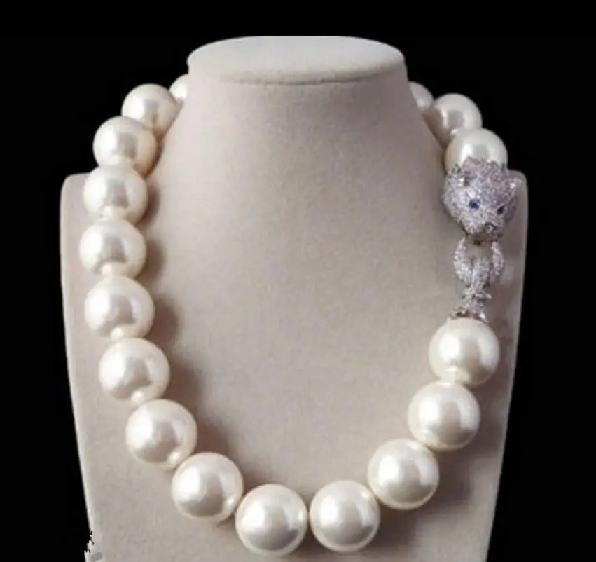 

Fashion jewelry good design Natural 18'' 16mm white shell pearl inlay zircon leopard head LUXURY necklace Bride jewel
