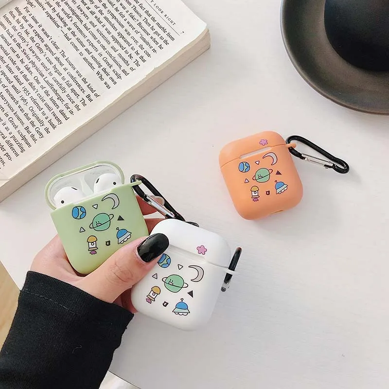 Чехол Space Planet для airpods 1 2, беспроводной чехол для телефона с bluetooth, мягкий гелевый Чехол из ТПУ с карабином air pods, чехол