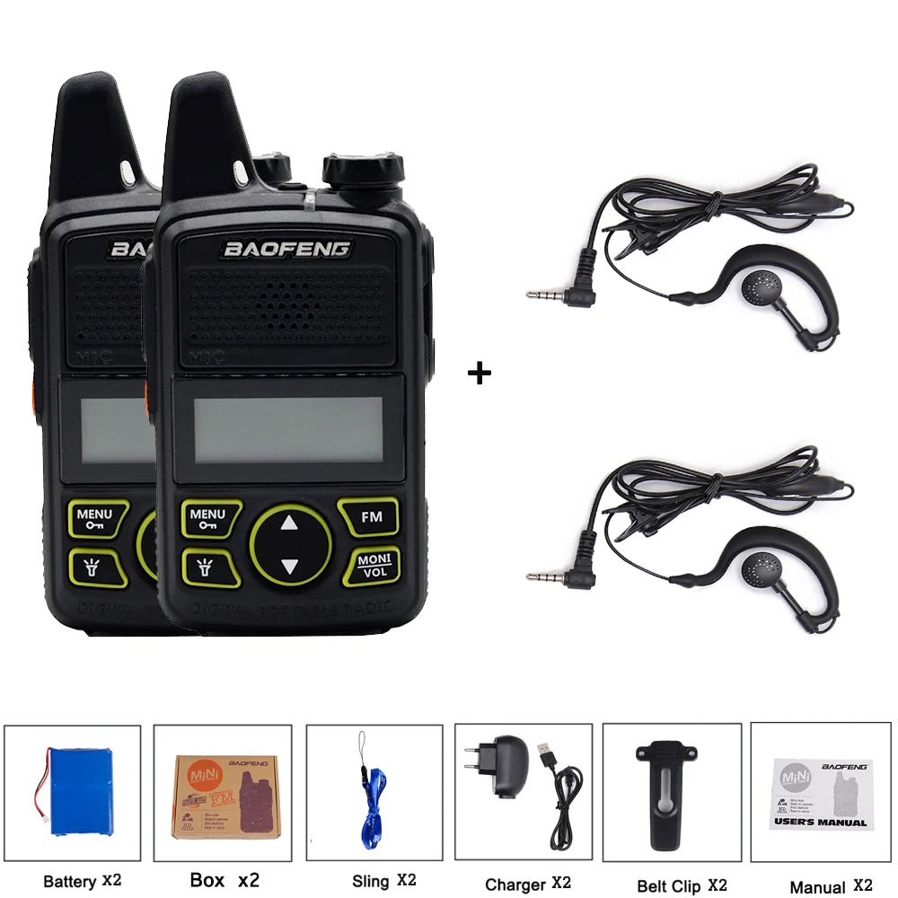 2 radios add 2earp Baofeng T1 мини двухстороннее радио BF-T1 портативная рация UHF 400-470mhz 20 канальный портативный Ham FM CB радио портативный приемопередатчик - Цвет: 2 radios add 2earp