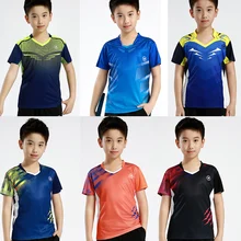 Новая детская спортивная футболка, рубашка для бадминтона для детей, рубашка для настольного тенниса для мальчиков, теннисные майки для мальчиков, футболки для бега для девочек