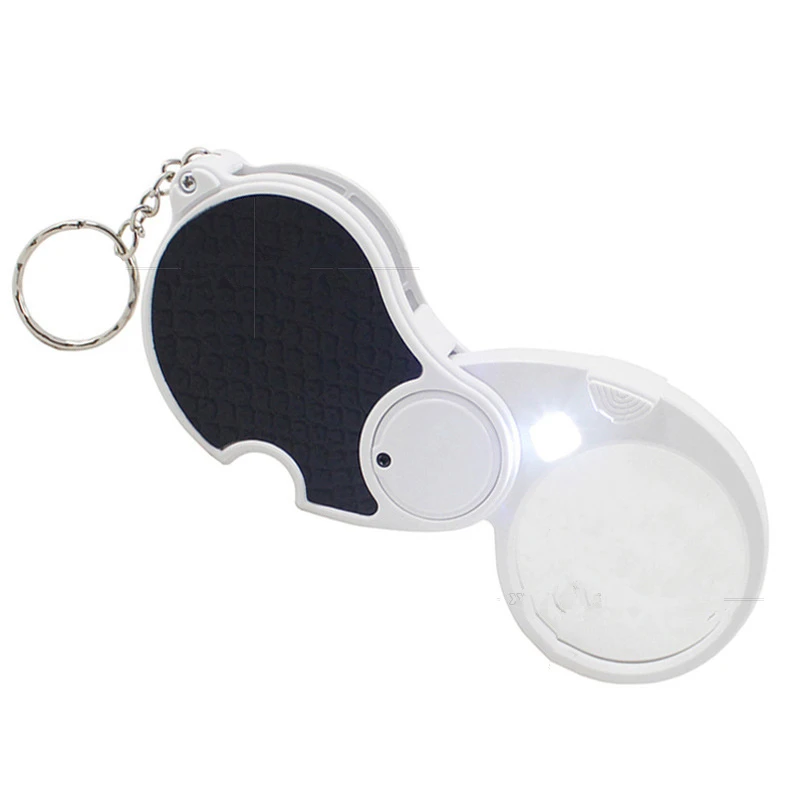 

5X Portable Handle Foldable LED Lighting Magnifier Magnifying Glass Loupe Key Ring Non-slip Rubber Shell