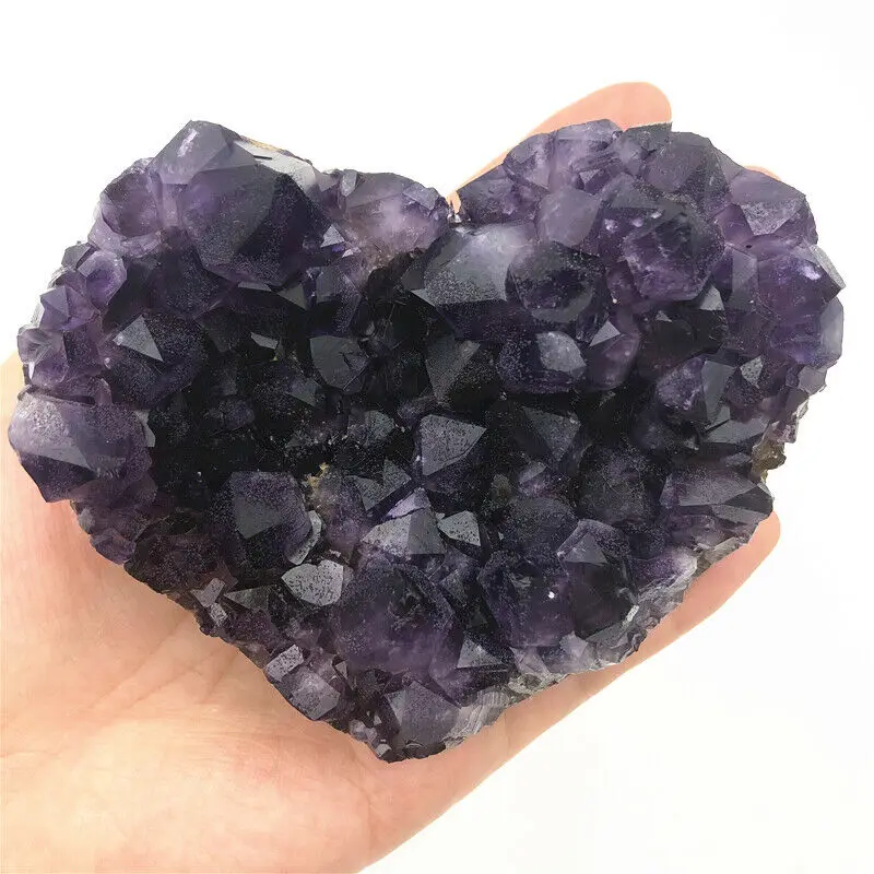 1PC Natural Uruguay Amethyst Geode Cluster Quartz Crystal Hand Carved Heart Healing Natural Quartz Crystals