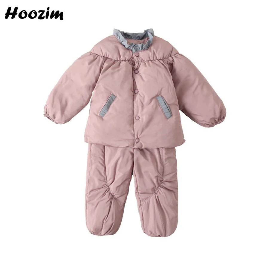 

2019 Winter Suit For Girls 18M-6 Years Ruffle Collar Quilted Jacket Solid Elastic Pants Set Girls Casual Girl Baby Clothing Set