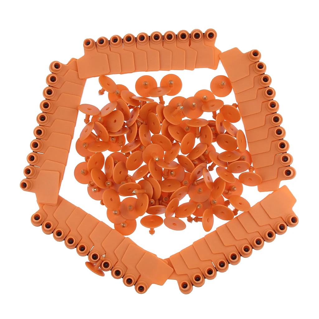 100 Pcs Pigs Cow Cattle Ear Tag, Blank, Brass Ear Stud, Anti-Rust, Orange