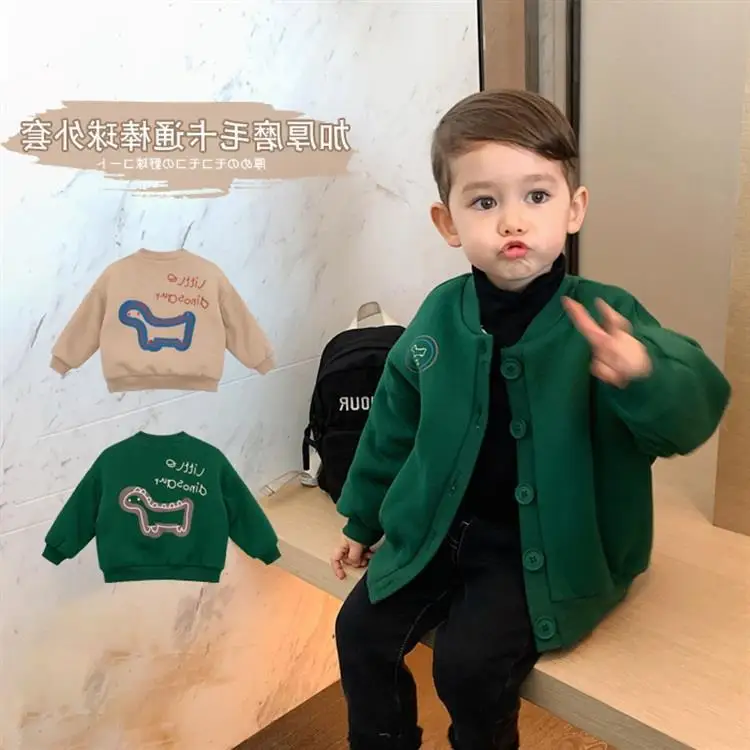 

12.8 Today Will Grab 0 Point Grab BOY'S Cartoon Sweater Double Layer plus Velvet Baseball Uniform Coat