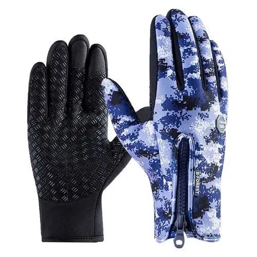 Camouflage Blue 1 пара камуфляжных зимних велосипедных теплых сенсорных экранов на молнии - Цвет: Camouflage Blue