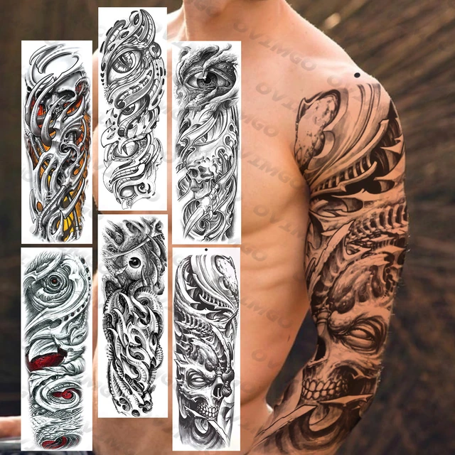 Mangas de tatuaje de brazo completo para hombres y mujeres, tatuajes  temporales de mal de ojo, negro, realista, DIY, cobertura corporal -  AliExpress