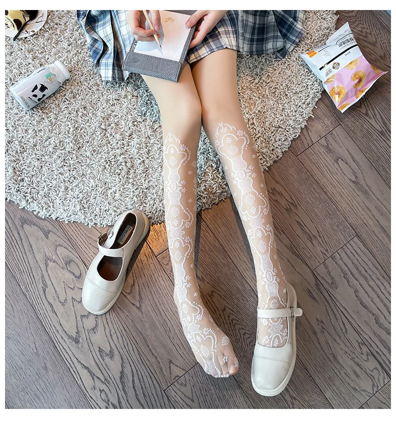 Bride Lace Stockings Lolita Hollowed Out Bottomed Thin Pantyhose Retro Floral Rattan White Stocking Hot Classic Tights
