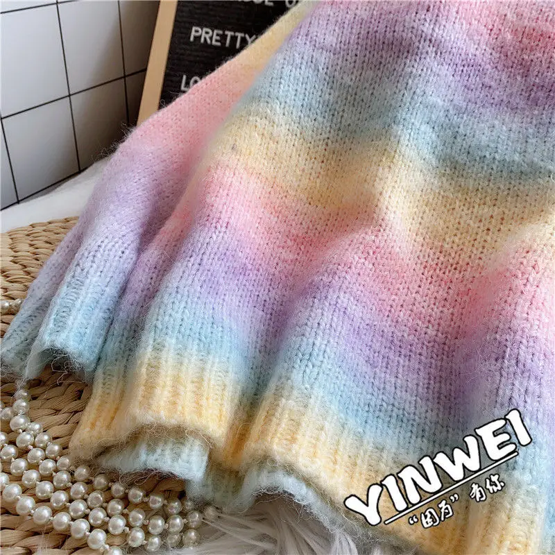 brown sweater Rainbow Cashmere Sweater Women Pullover Spring 2021 Women Sweater Loose College Style Knitted Sweater Top Colorful Thin Section ladies cardigans