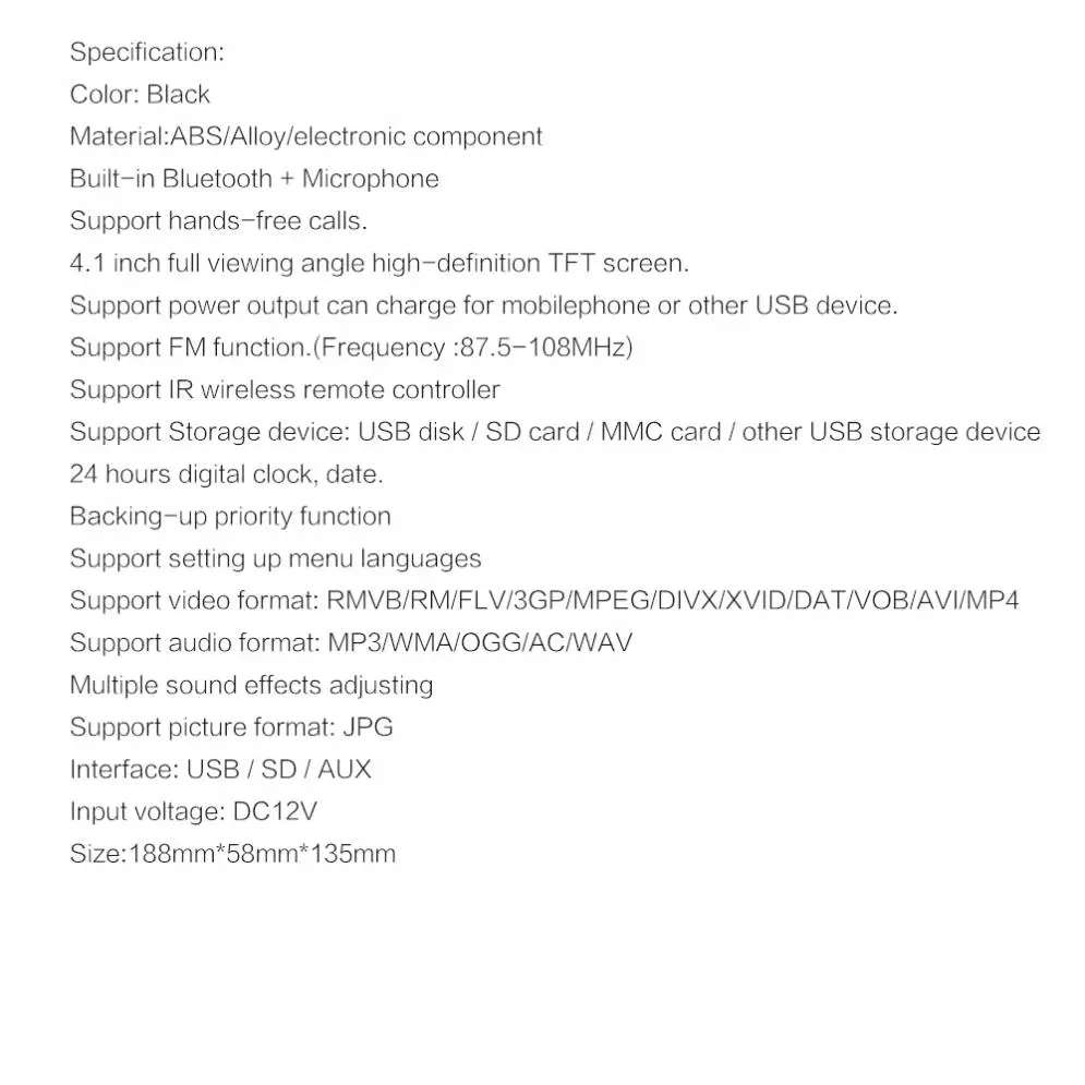 5118 4.1 Inch 1 Din 50W x 4CH HD Car Stereo Radio Bluetooth MP3 MP5 Players Support USB / FM / TF / AUX with Rearview Camera