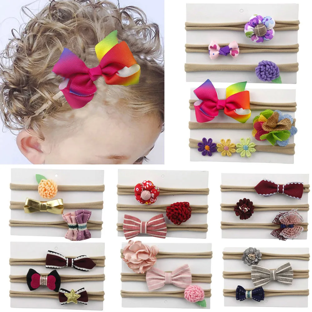 

TELOTUNY 3Pcs Baby Headbands Baby Toddler Turban Children's Nylon Bow Hair Band Hair Accessories Headwear Baby Girl Headband