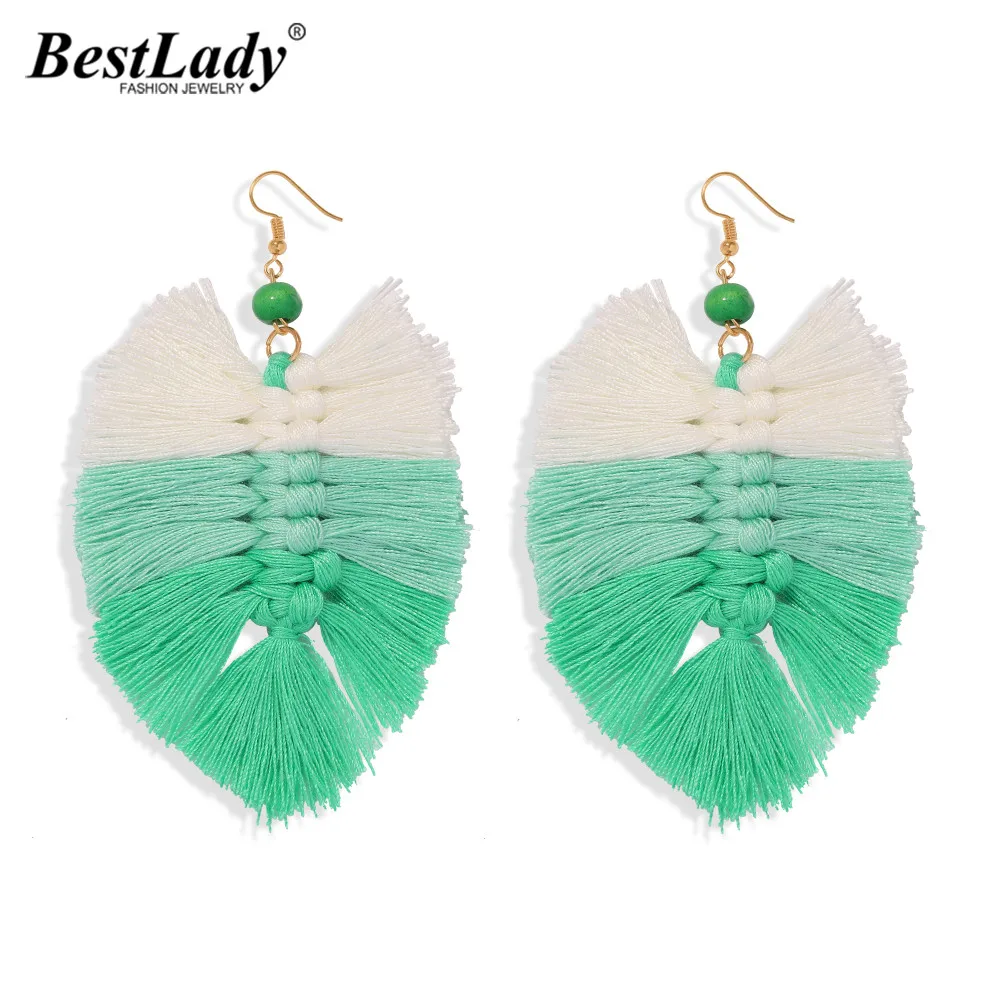 Лучшие женские этнические серьги с бахромой и кисточками плетением макраме для