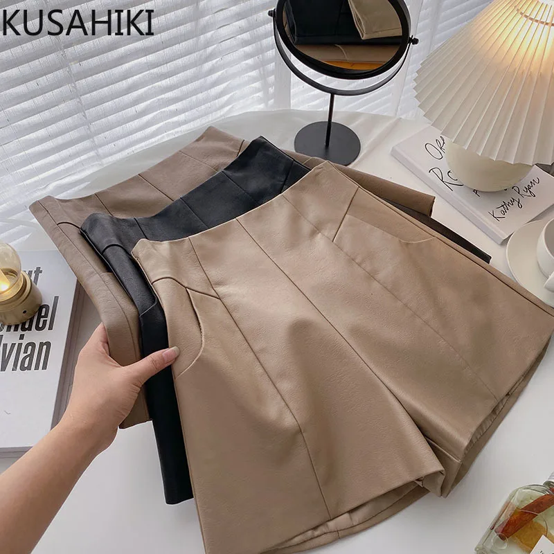 Женские элегантные шорты из искусственной кожи kusхитки с высокой талией
