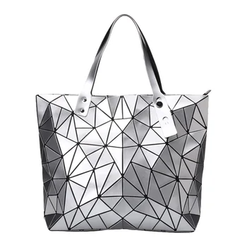 

Women Geometric Lattice Shoulder Bag 2019 Luxury Design For Ladies Tote Fashion Laser Folding Shopping Handbag Famela Bag