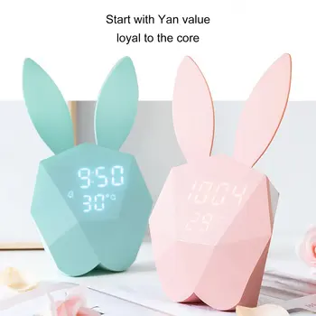 

Rabbit Shape Alarm Clock Celebrity Style LED Calendar Voice Snooze Mute Electronic Night Light Alarm Clock